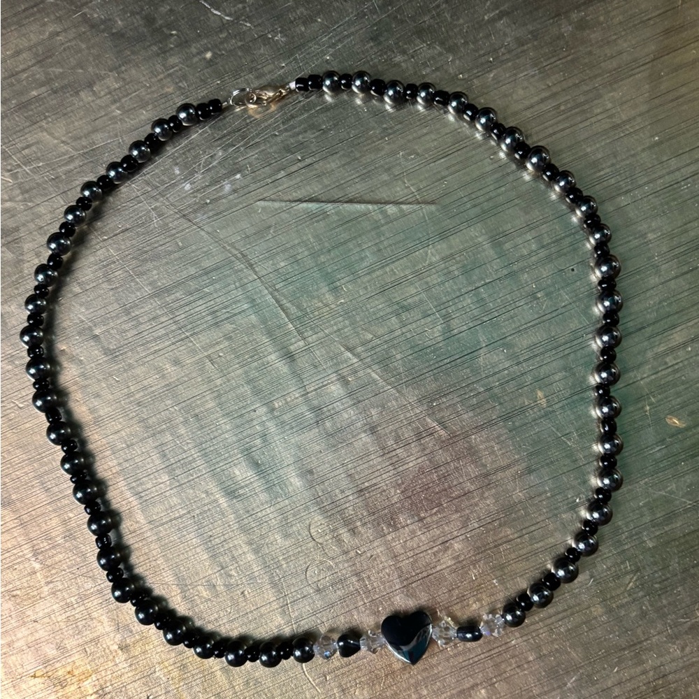 Hematite heart beaded  Necklace